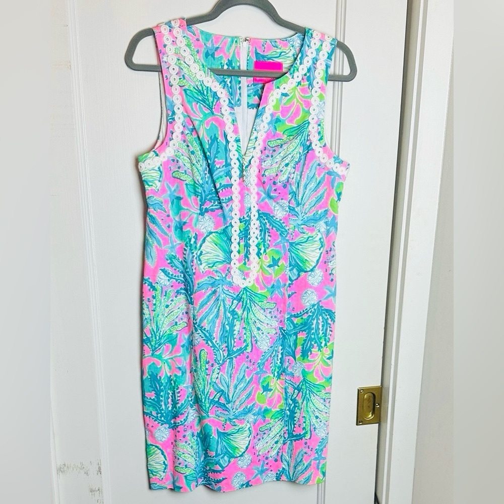 Lilly Pulitzer, Beautiful Beachy Print, Pink and Green Tropical Midi Dress